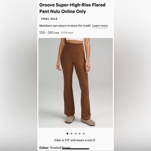 New groove leggings. Super high rise flare leg. Pretty rust brown
